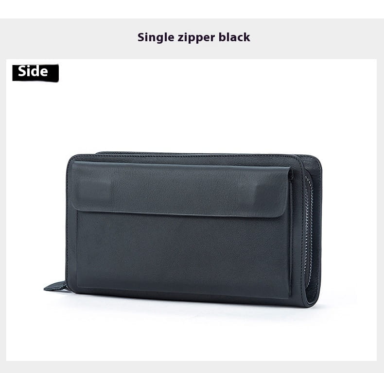 Layer Cowhide Clutch with Cotton Lining for Daily Use in Black or Coffee
