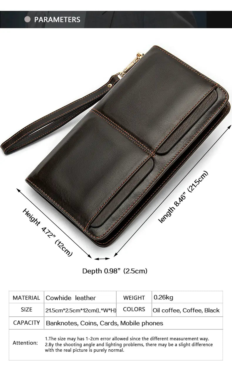 Genuine Leather Wallet for Men in Black and Brown Durable Cowhide US Made