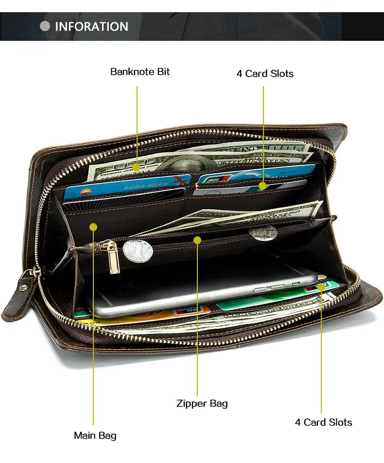 Genuine Leather Wallet for Men in Black and Brown Durable Cowhide US Made