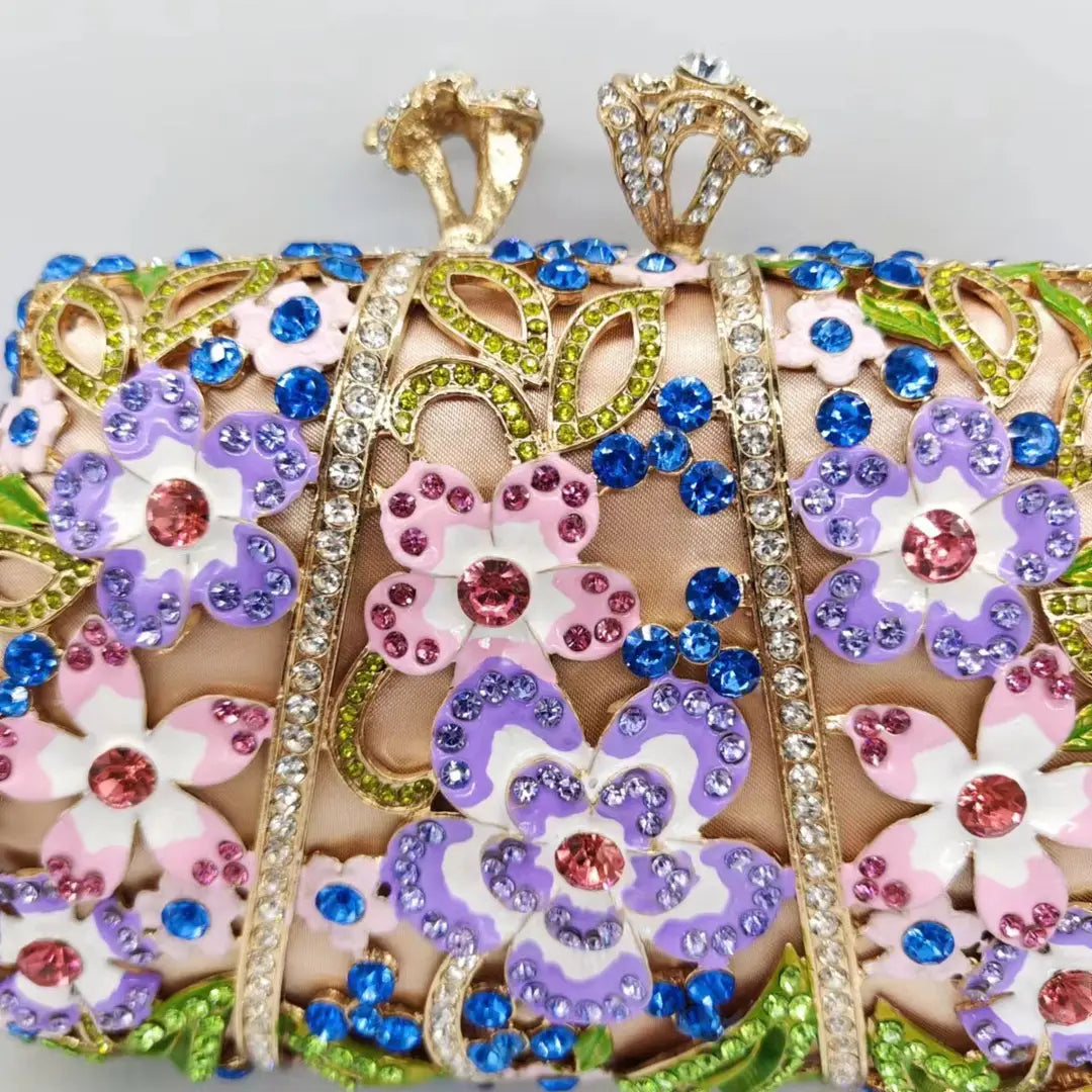 Color Flower Clutch with Dripping Oil Diamond Embellishments for Evening