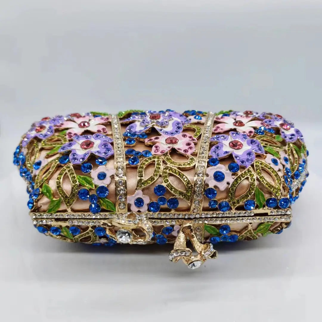 Color Flower Clutch with Dripping Oil Diamond Embellishments for Evening