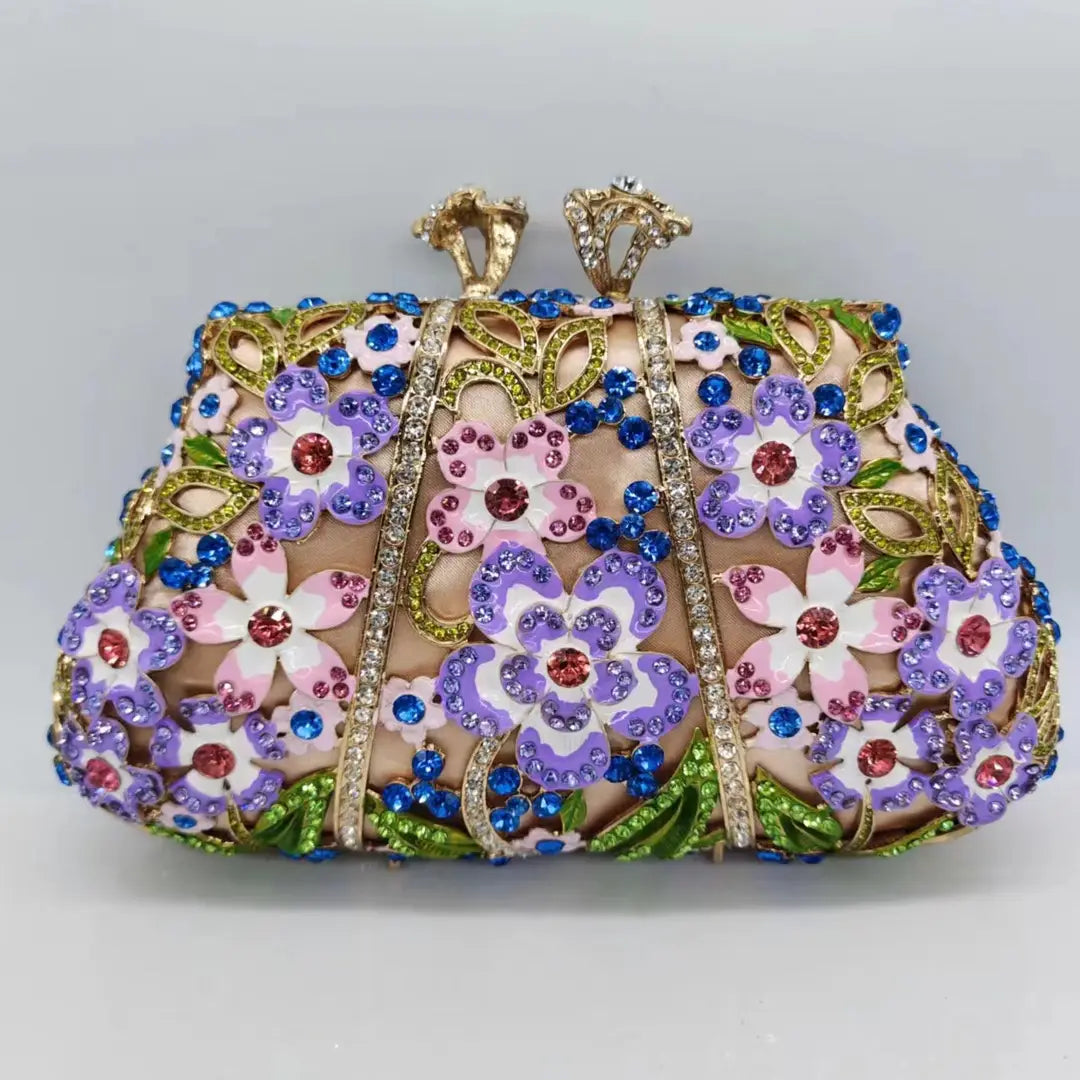 Color Flower Clutch with Dripping Oil Diamond Embellishments for Evening