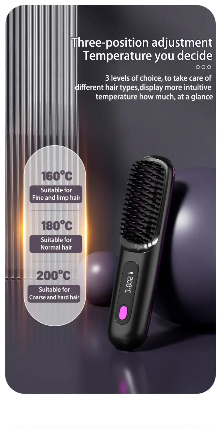 Wireless Hair Straightener Brush for Straight Comb Styling