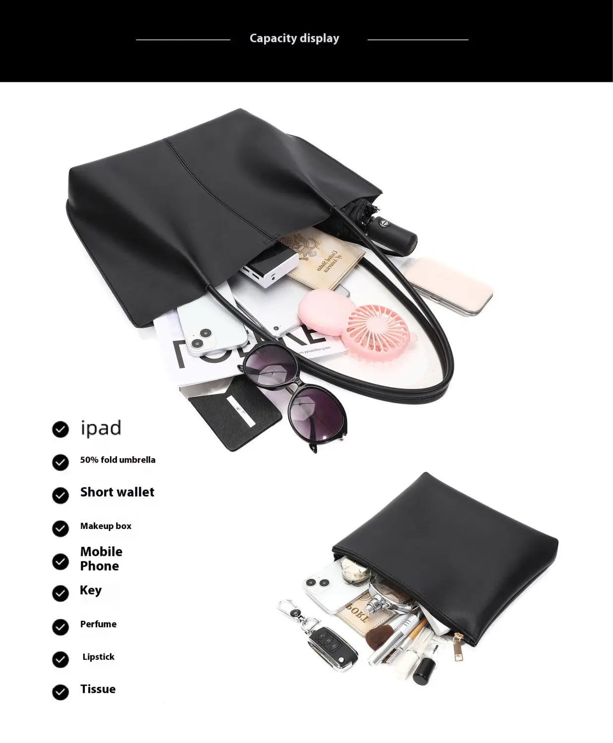 Sac à bandoulière en cuir PU avec poche sandwich et sangle double