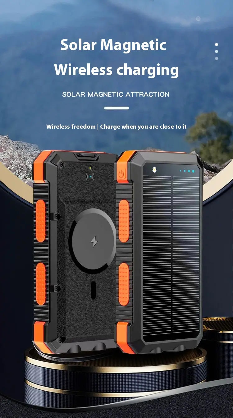 Solar Magnetic Wireless Charger Power Bank 20000 MA Outdoor Lighting Waterproof