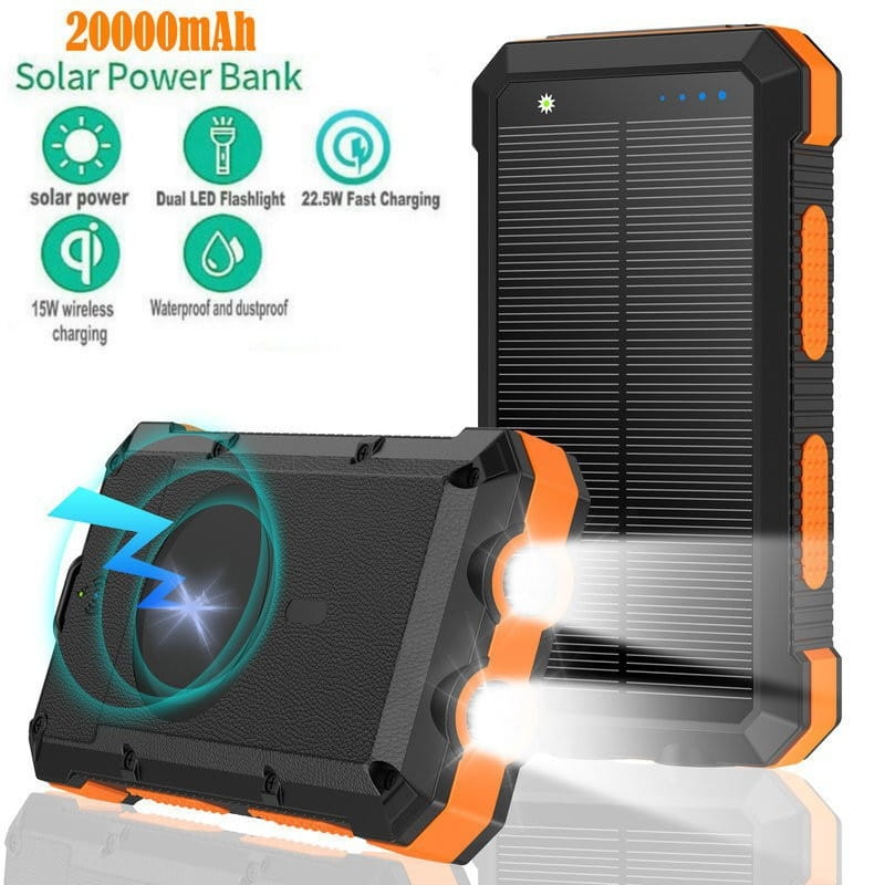 Solar Magnetic Wireless Charger Power Bank 20000 MA Outdoor Lighting Waterproof