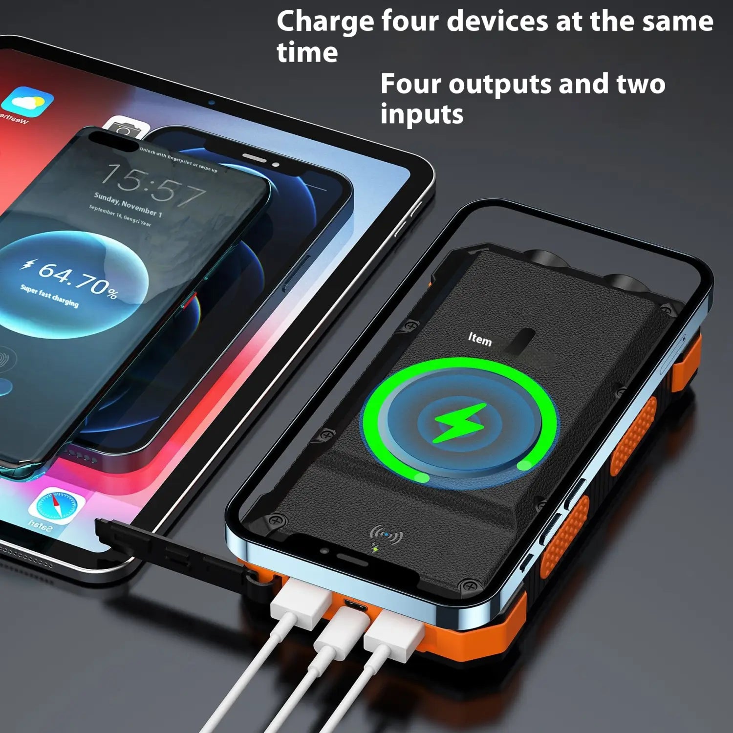 Solar Magnetic Wireless Charger Power Bank 20000 MA Outdoor Lighting Waterproof