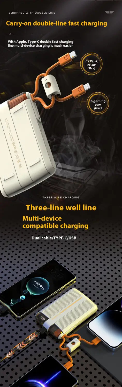 Colorful Power Bank 225W with Super Fast Charge and Cable Support