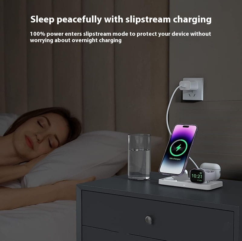 Magnetic Wireless Charger 3-in-1 Fast Charging Station for Phones and Headphones