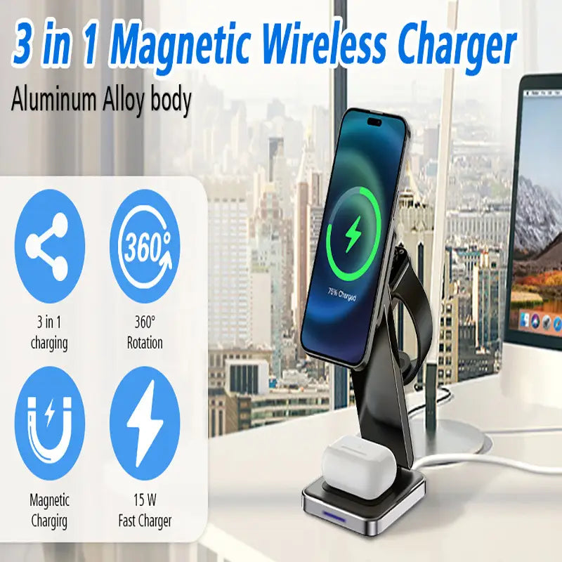 Folding Alloy Wireless Charger with Digital Display for United States Compatible CHF