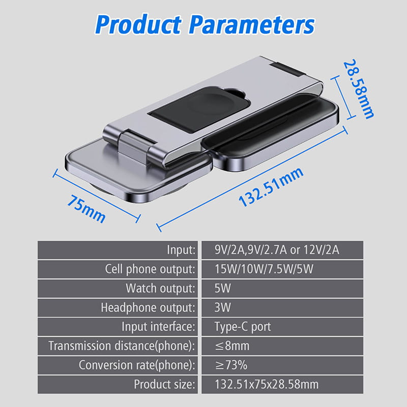 Folding Alloy Wireless Charger with Digital Display for United States Compatible CHF