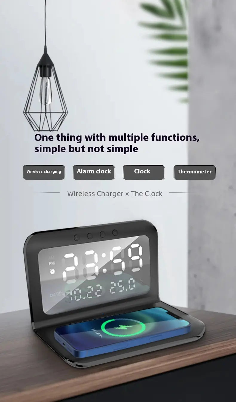 Wireless Charger with Time Temperature Display and Alarm Clock for United States