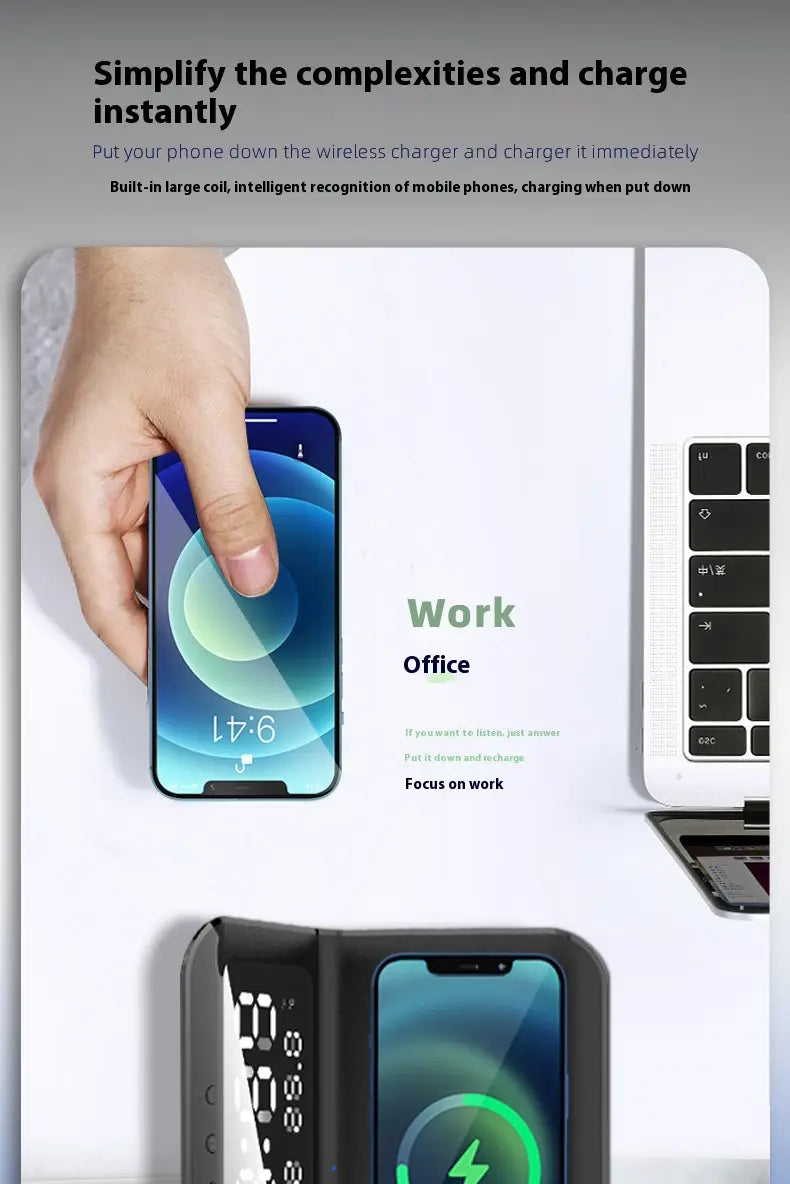 Wireless Charger with Time Temperature Display and Alarm Clock for United States