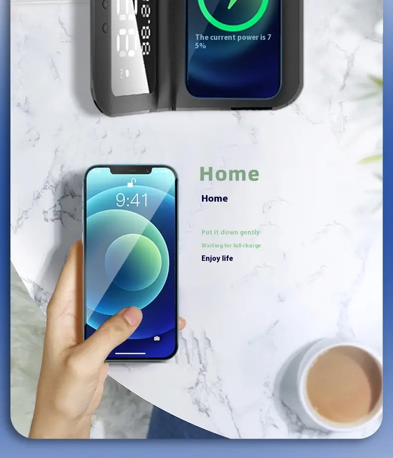 Wireless Charger with Time Temperature Display and Alarm Clock for United States