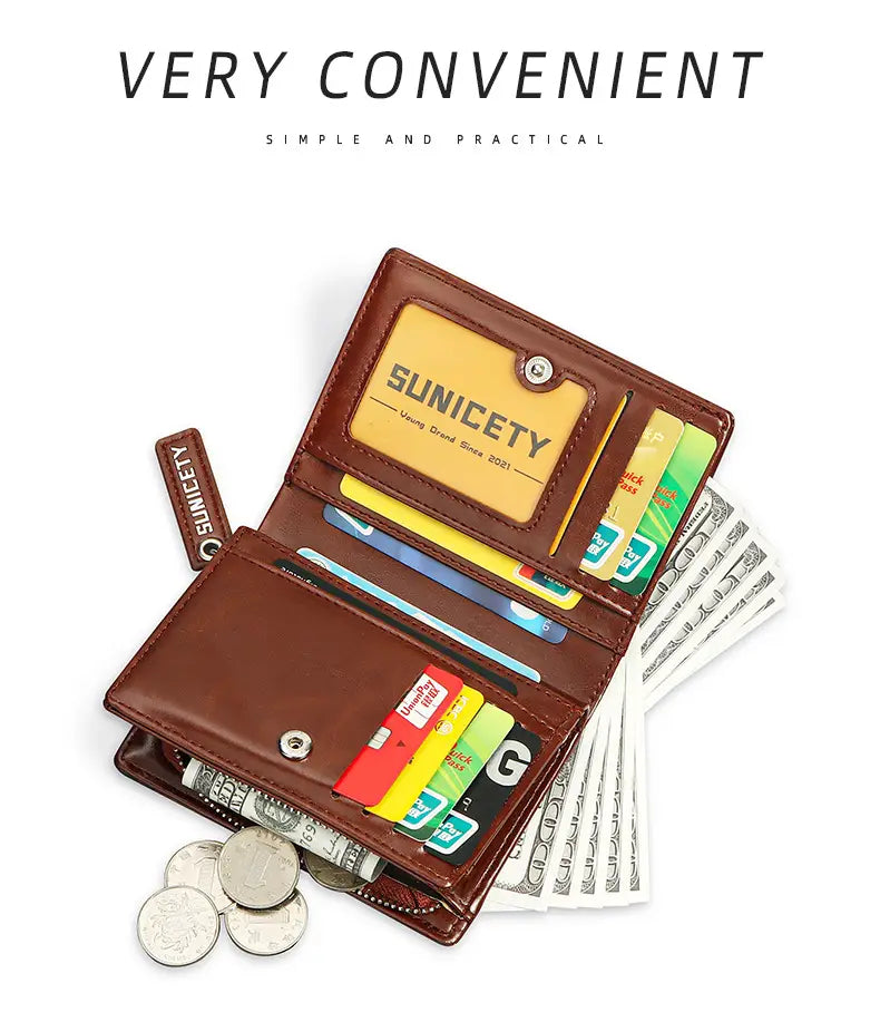 Black Brown Blue PU Leather Short Card Holder for Daily Use in the United States