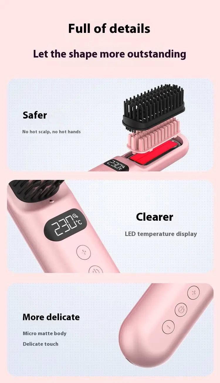 Portable Anion Straight Comb with Battery and USB Type-C Charging
