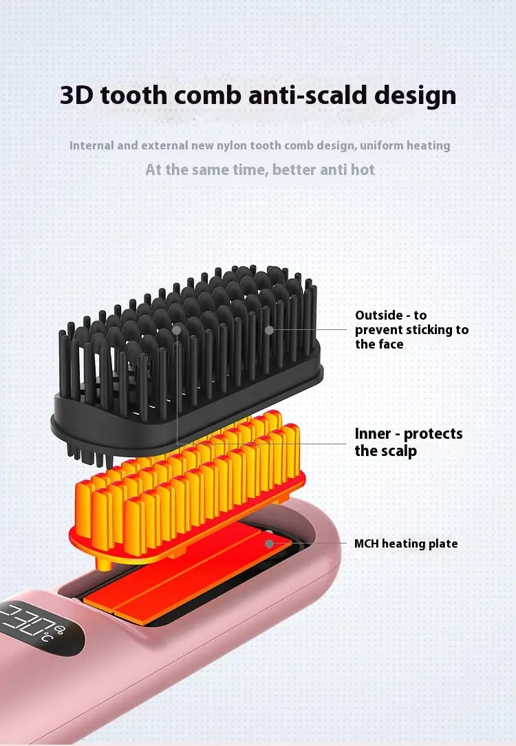 Portable Anion Straight Comb with Battery and USB Type-C Charging