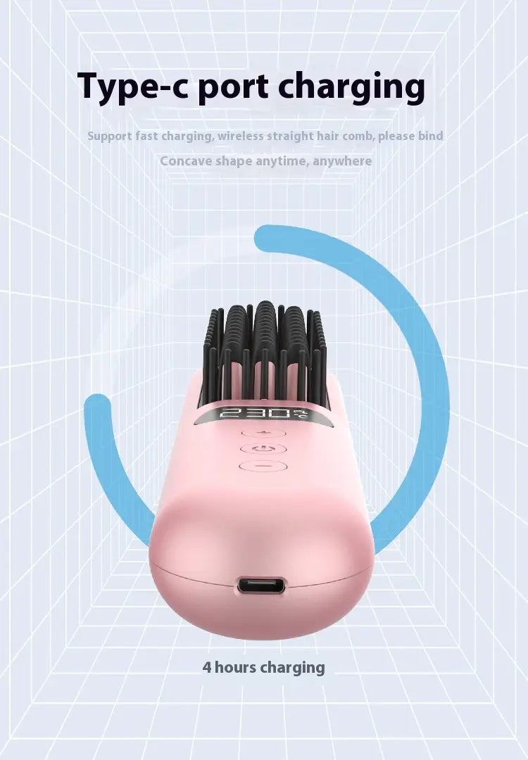Portable Anion Straight Comb with Battery and USB Type-C Charging