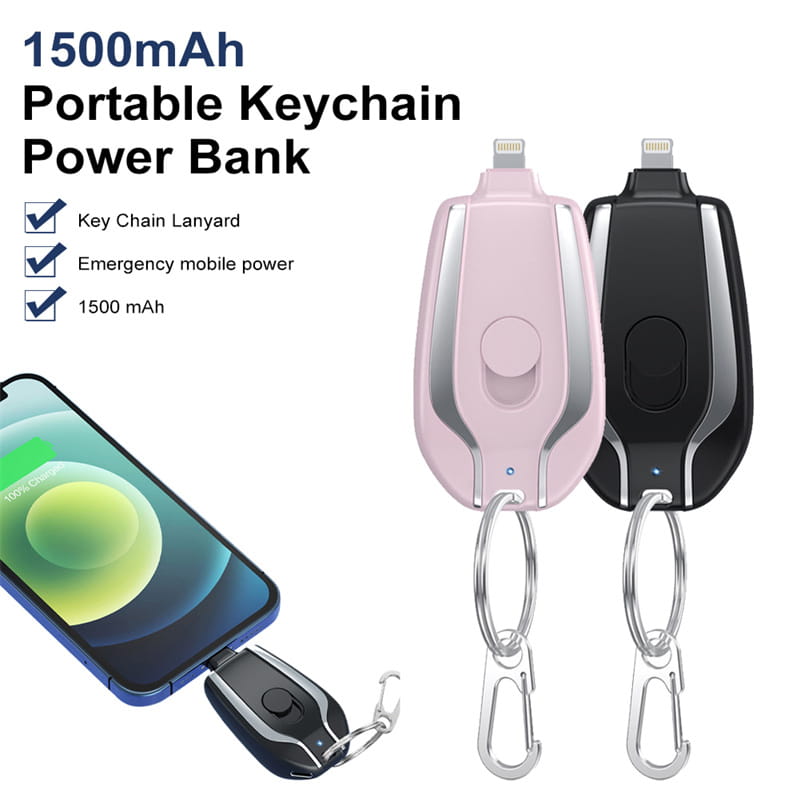 1500mAh Mini Power Emergency Pod Keychain Charger With Type-C Ultra-Compact Mini Battery Pack Fast Charging Backup