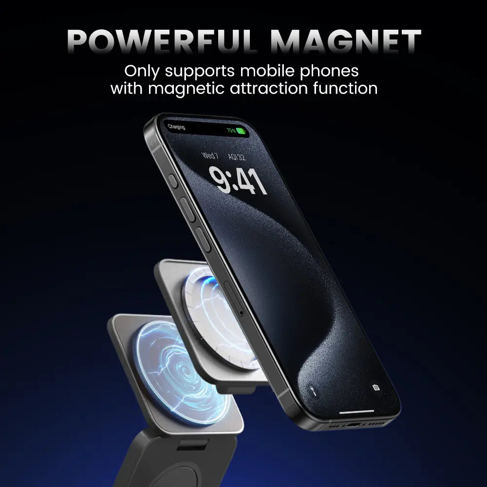Wireless Charger with Magnetic Folding Bracket and Leather Style Design