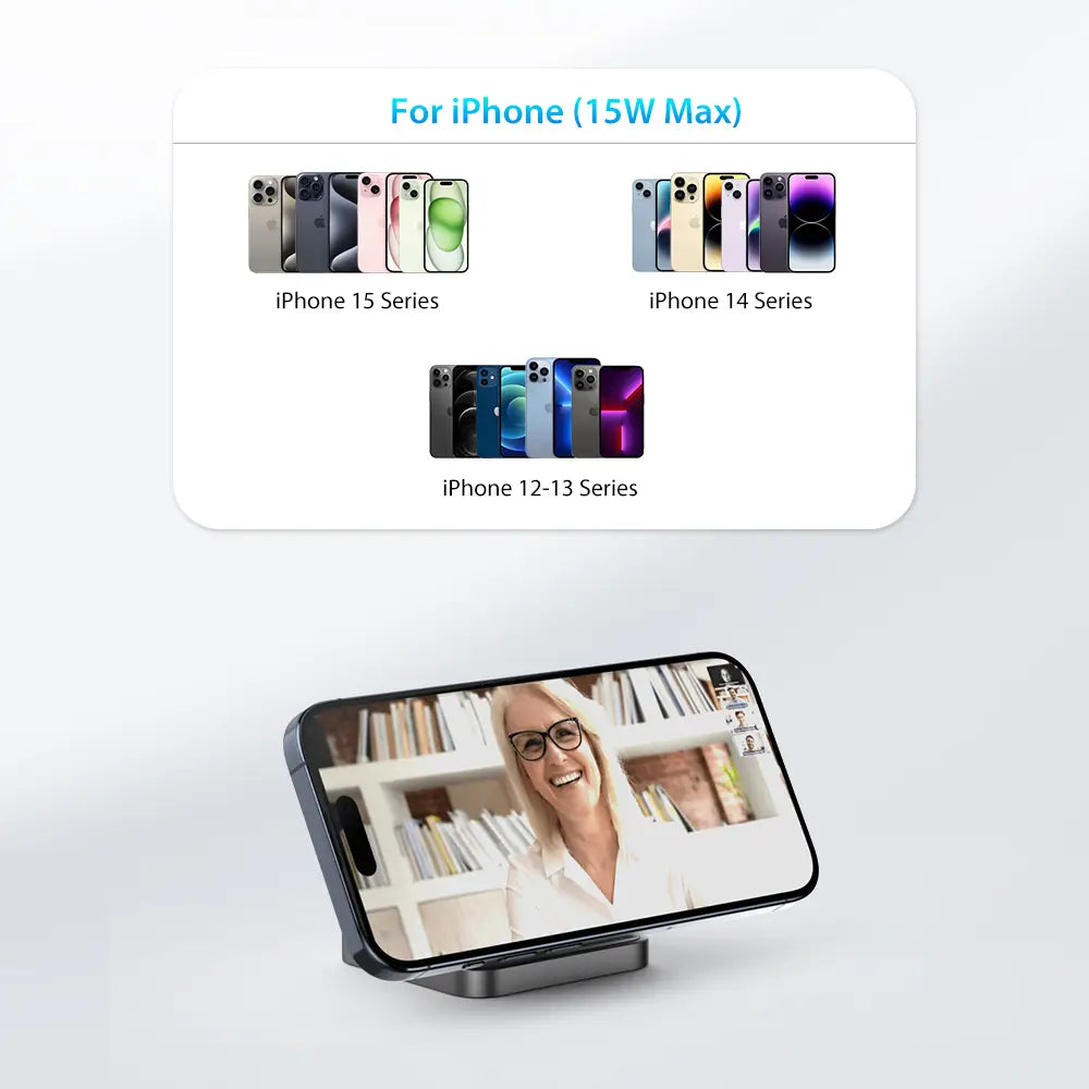 Wireless Charger with Magnetic Folding Bracket and Leather Style Design