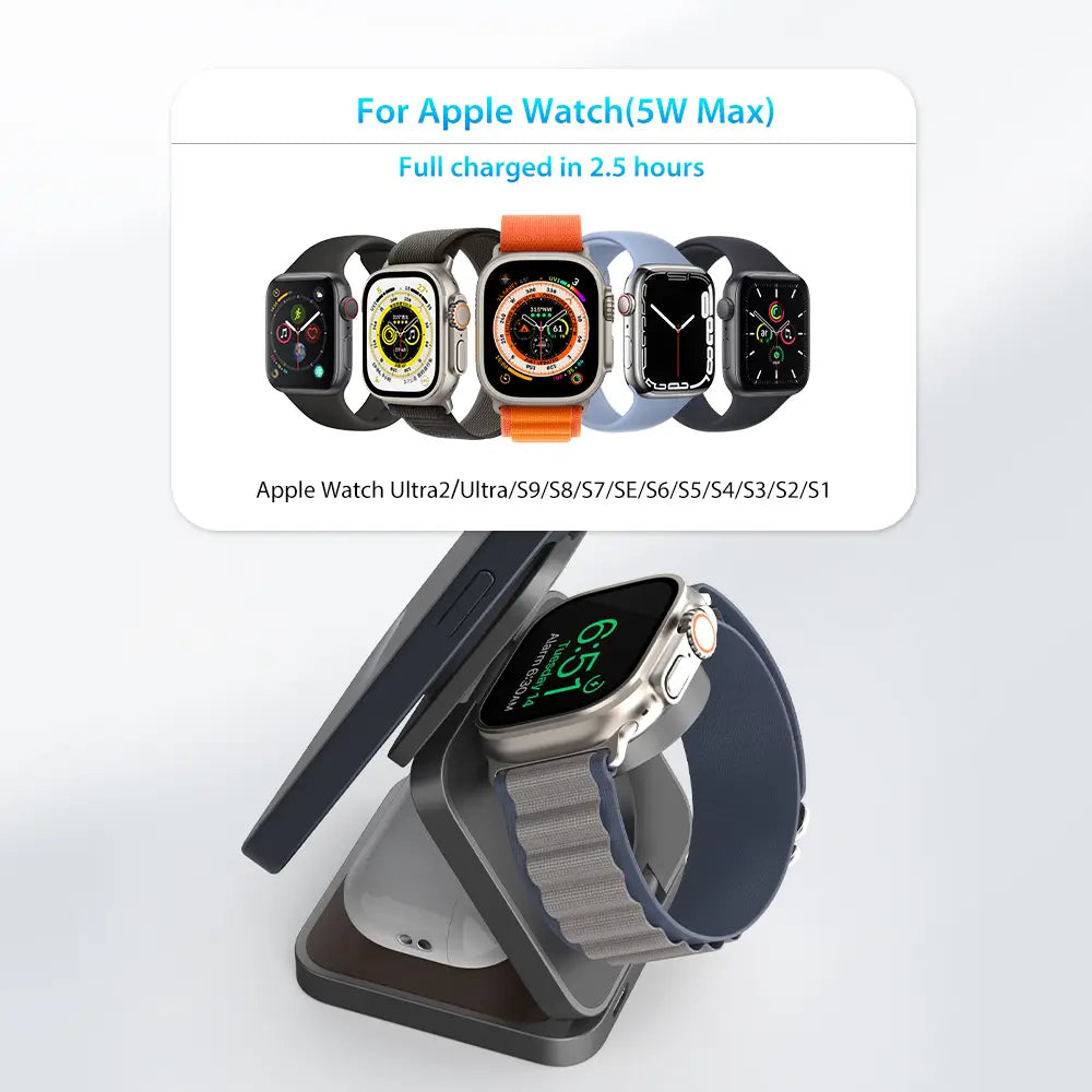 Wireless Charger with Magnetic Folding Bracket and Leather Style Design