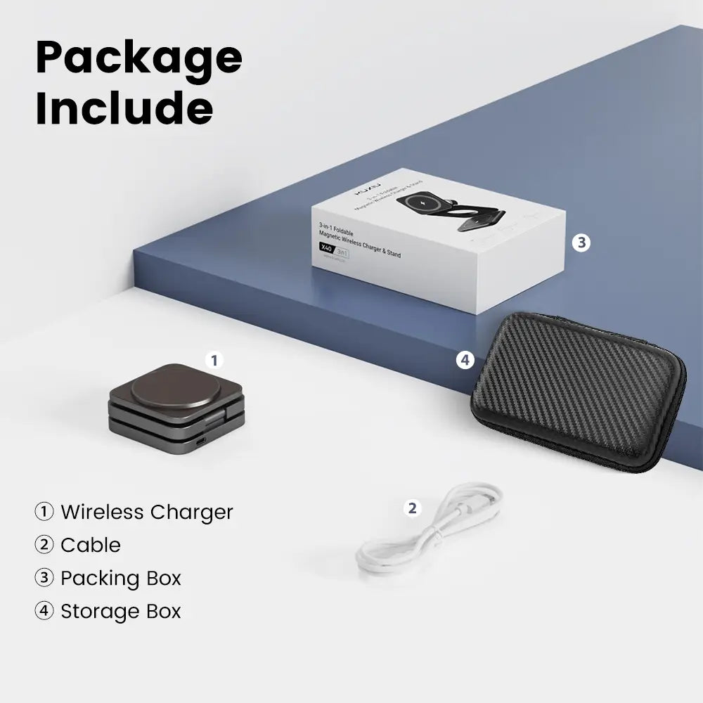 Wireless Charger with Magnetic Folding Bracket and Leather Style Design