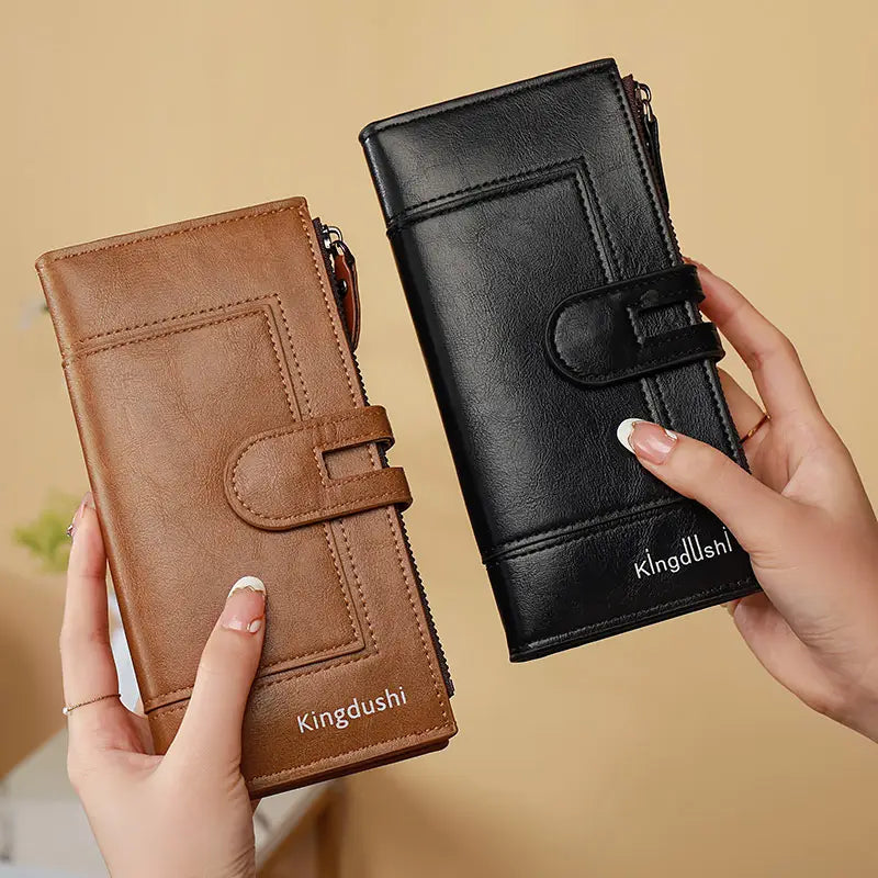 Long Wallet for Women in Solid Colors Waterproof PU Leather Urban Style