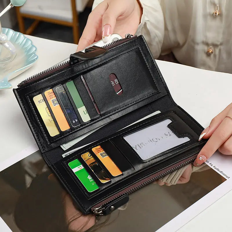 Long Wallet for Women in Solid Colors Waterproof PU Leather Urban Style