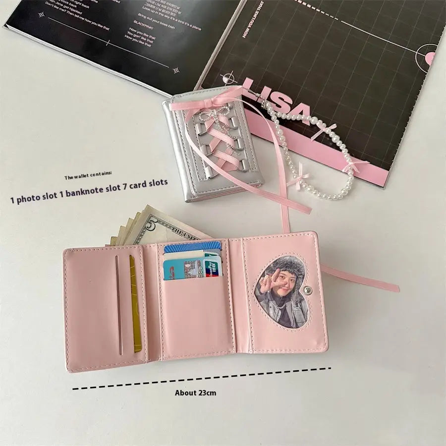 Original Strap Wallet with Ballet Style Bead and Pearl Pendant