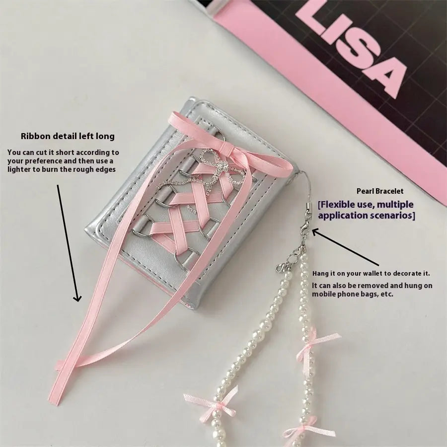 Original Strap Wallet with Ballet Style Bead and Pearl Pendant