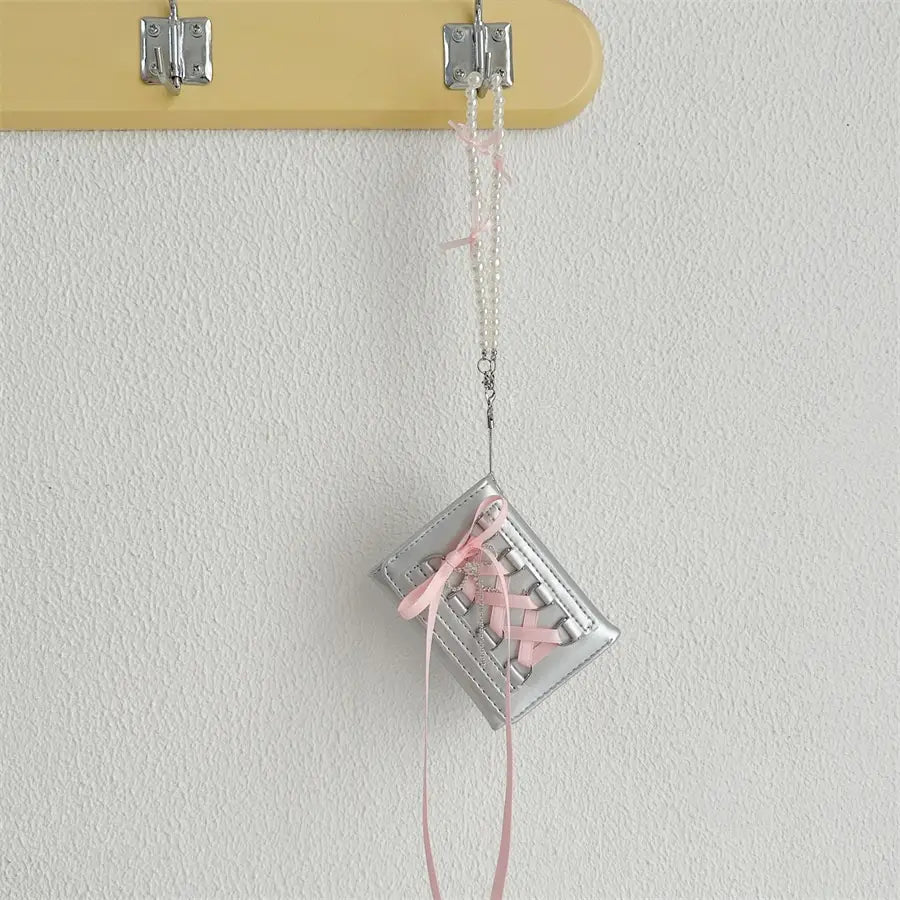 Original Strap Wallet with Ballet Style Bead and Pearl Pendant