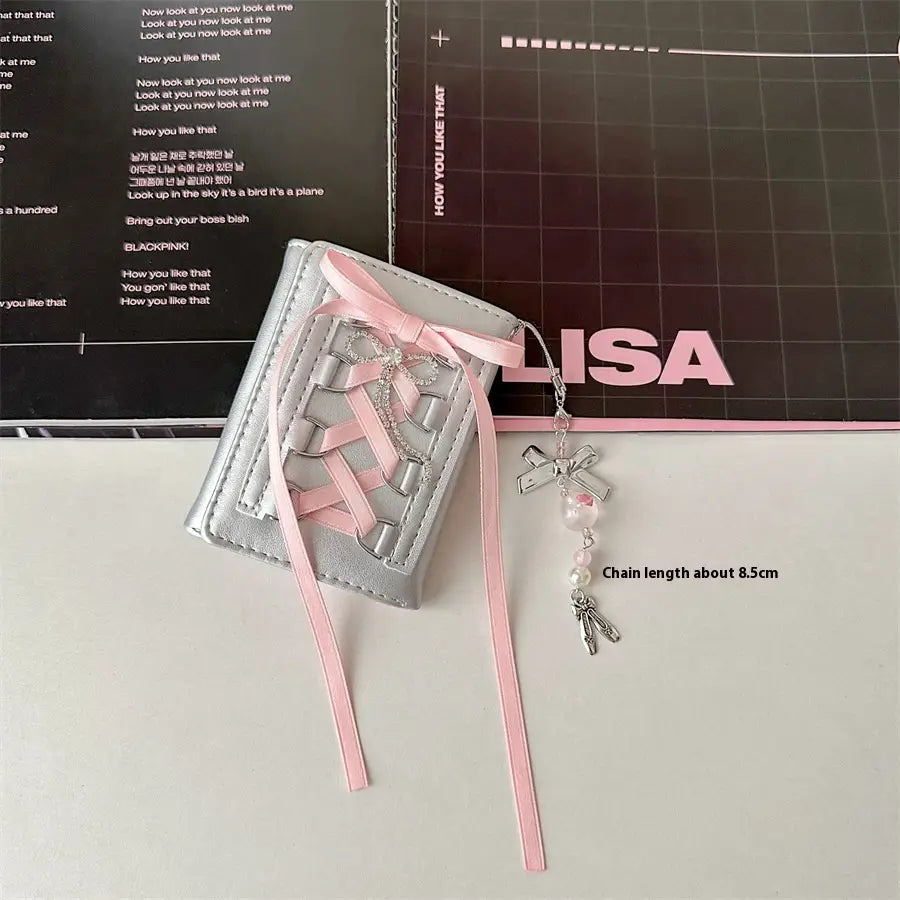 Original Strap Wallet with Ballet Style Bead and Pearl Pendant