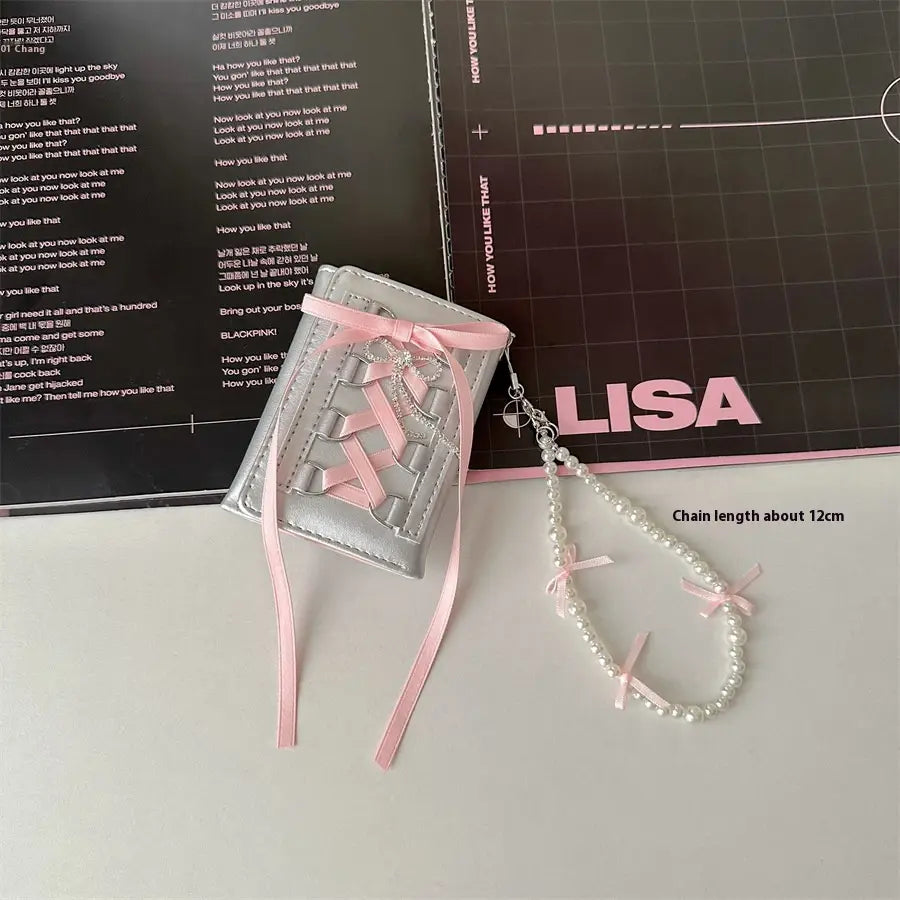 Original Strap Wallet with Ballet Style Bead and Pearl Pendant