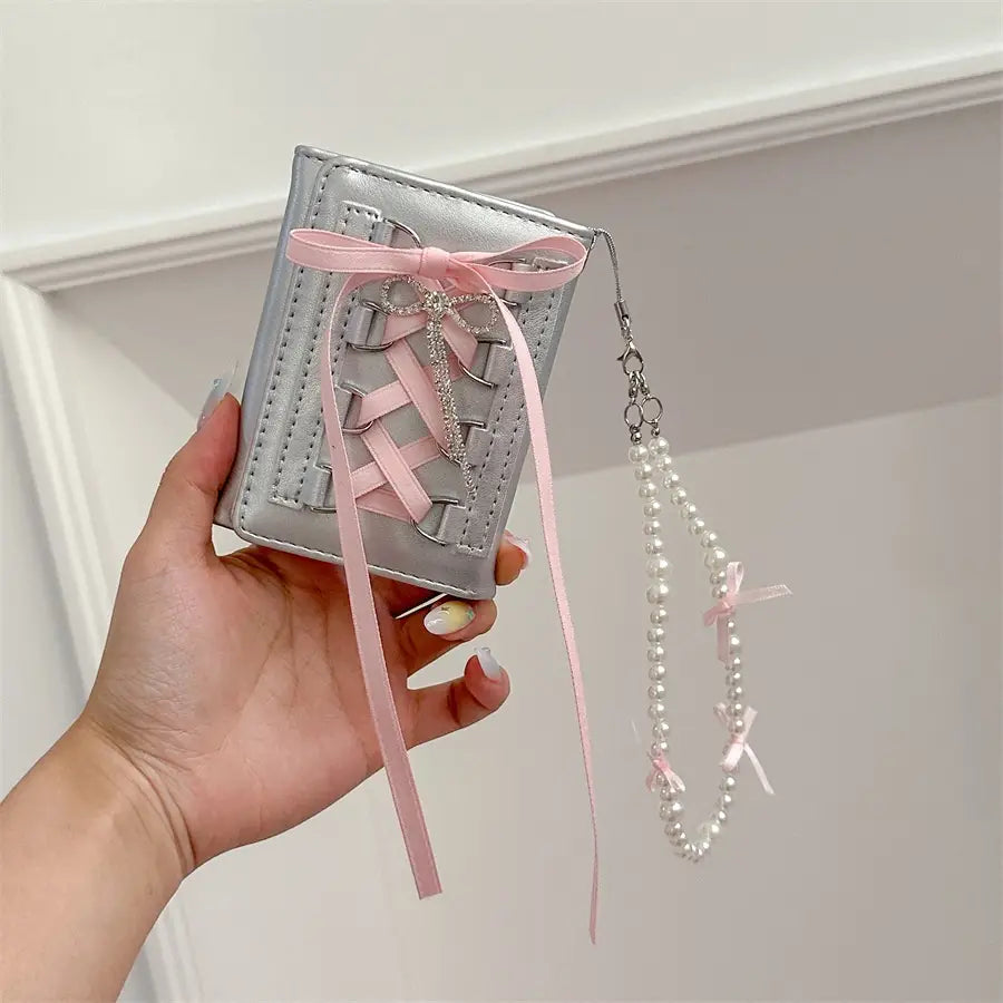 Original Strap Wallet with Ballet Style Bead and Pearl Pendant
