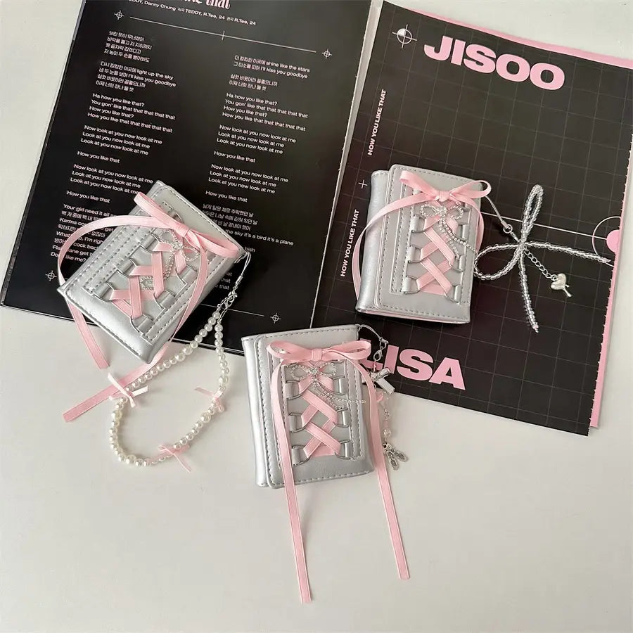 Original Strap Wallet with Ballet Style Bead and Pearl Pendant