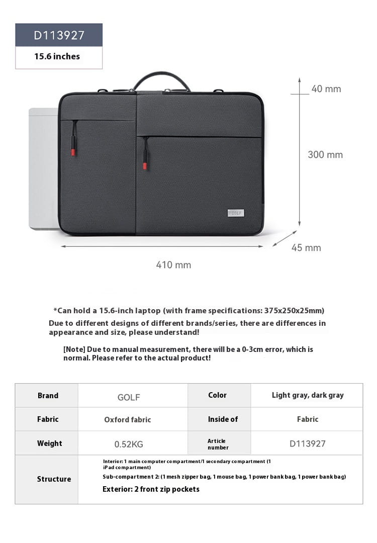 14 hüvelykes laptop ujjú oxford szövet védő tok világosszürke sötét