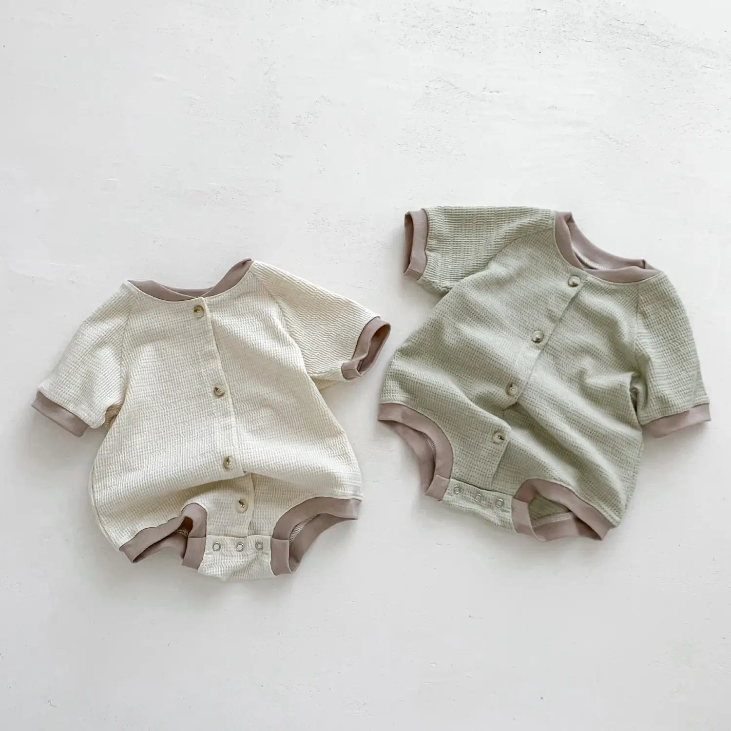 Baby Waffle Round Neck Solid Color Open Buckle Triangle Overalls