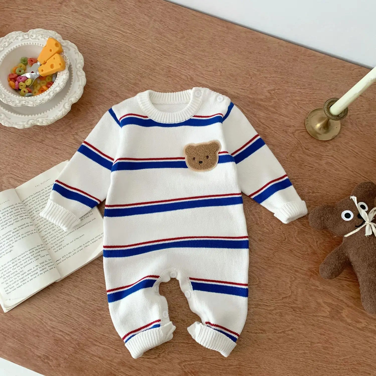 INS Korean Striped Baby Spring Knitted Jumpsuit Romper