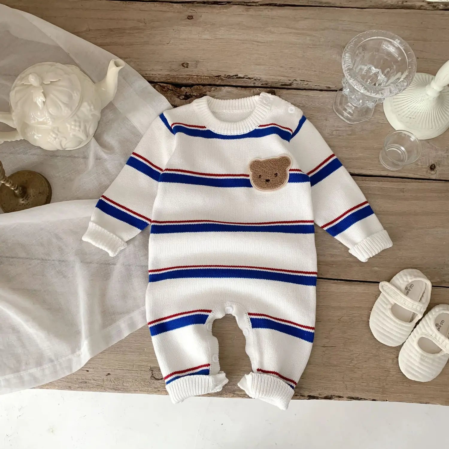 INS Korean Striped Baby Spring Knitted Jumpsuit Romper