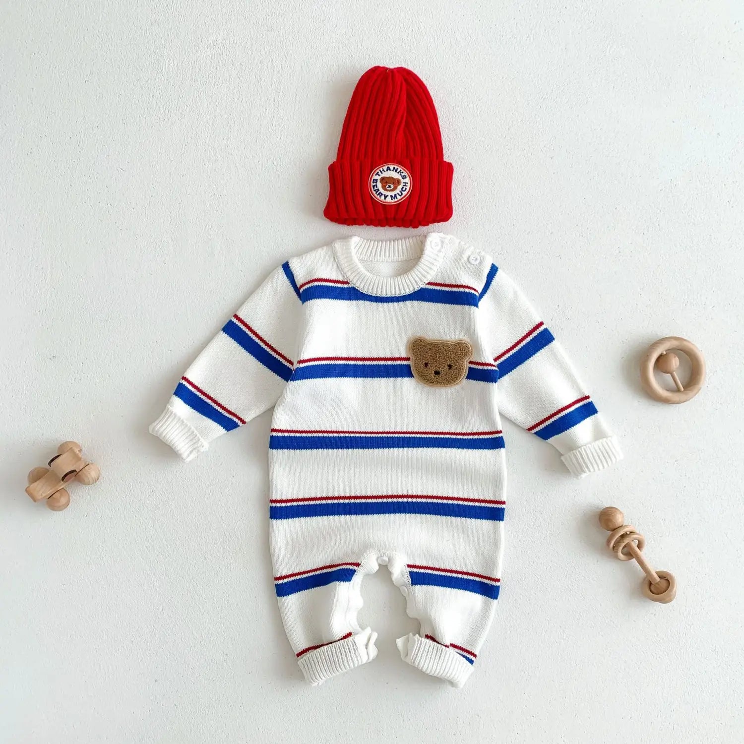 INS Korean Striped Baby Spring Knitted Jumpsuit Romper