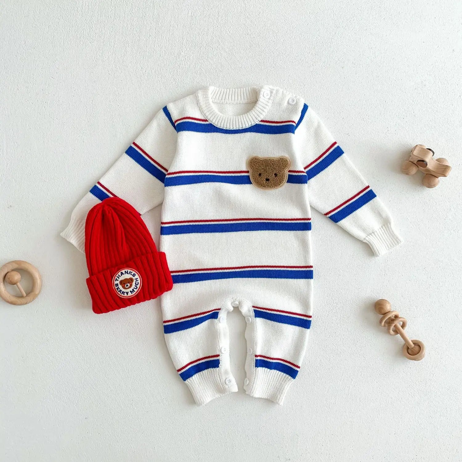 INS Korean Striped Baby Spring Knitted Jumpsuit Romper