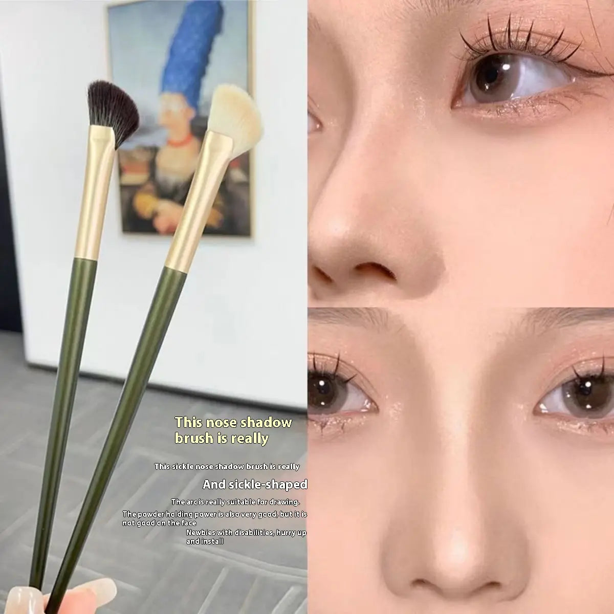 Eye Contour Brush with Oblique Sickle Shape for Precise Makeup Application