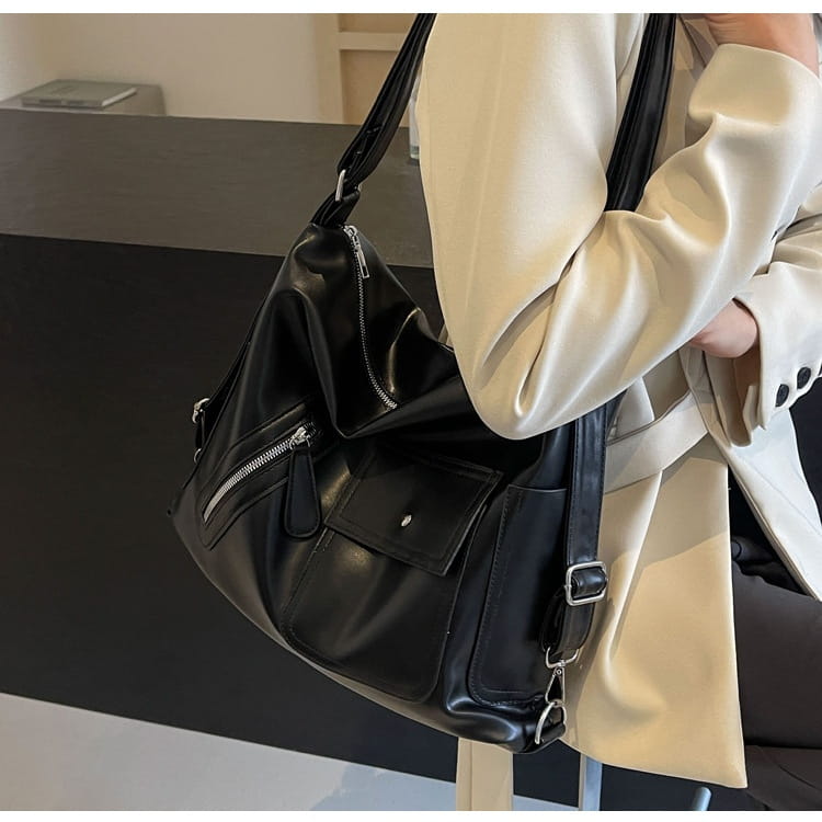 Retro Soft Leather Large Backpack with Synthetic Material