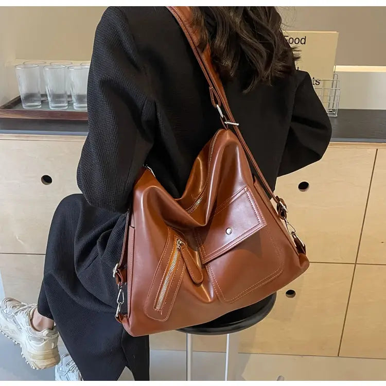Retro Soft Leather Large Backpack with Synthetic Material