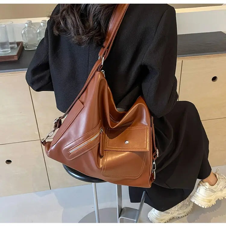 Retro Soft Leather Large Backpack with Synthetic Material