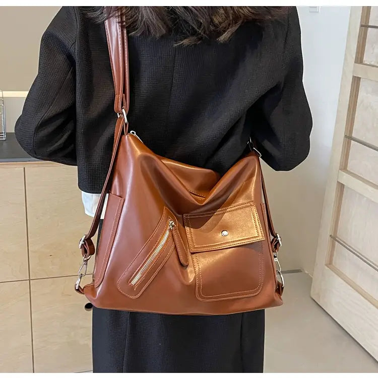 Retro Soft Leather Large Backpack with Synthetic Material