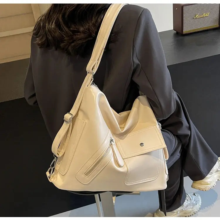 Retro Soft Leather Large Backpack with Synthetic Material