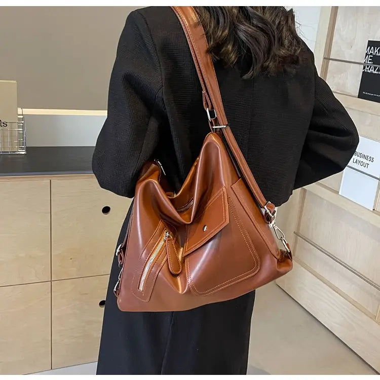 Retro Soft Leather Large Backpack with Synthetic Material