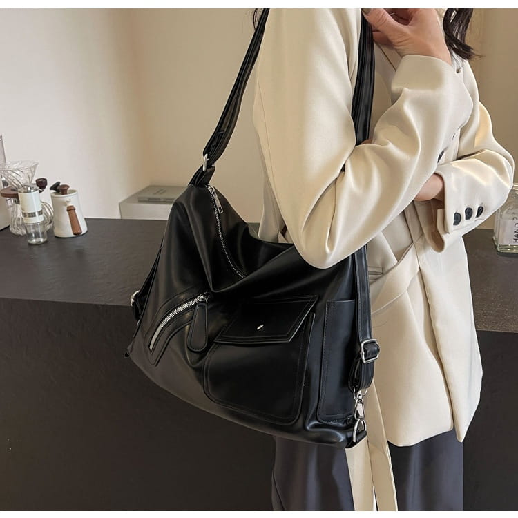 Retro Soft Leather Large Backpack with Synthetic Material